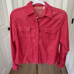 Vtg Wrangler Twenty X Red Corduroy Western‎ Rhinestone Snap Shirt M Cowgirl Y2K